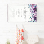 Chique Paarse Bloemen & Zilveren Bruiloft Welkom Spandoek (Insitu)