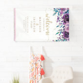 Chique Paarse bloemenchampagne gouden bruiloft wel Spandoek (Insitu)