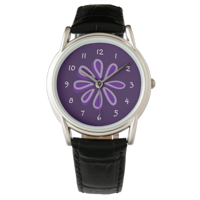 Chique Paarse bloemendoodle Horloge (Voorkant)