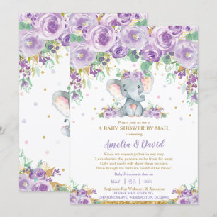 Chique paarse bloemenen olifant baby shower per po kaart