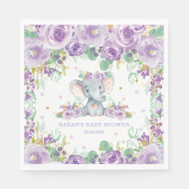 Chique Paarse Bloemenolifant Baby shower Verjaarda Servet