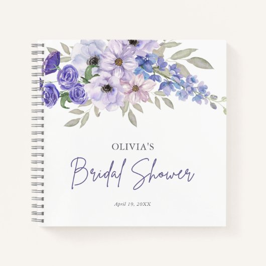 Chique Paarse bloemenscript Vrijgezellenfeest gast Notitieboek (Voorkant)