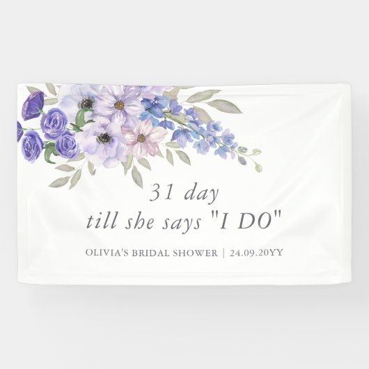 Chique Paarse bloemenscript Vrijgezellenfeest Welk Spandoek (Horizontaal)