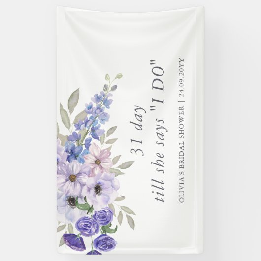 Chique Paarse bloemenscript Vrijgezellenfeest Welk Spandoek (Verticaal)