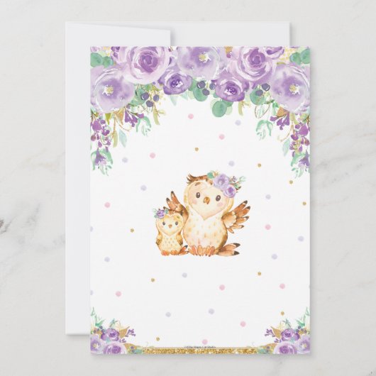 Chique Paarse Bloemenuil Virtual Baby shower per M Kaart (Achterkant)