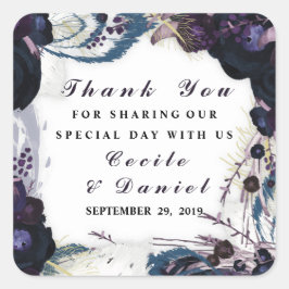 Chique Paarse bloemenwinter bruiloft dank u voor u Vierkante Sticker