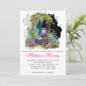 Chique paarse bloemige bloementuin stoel baby show kaart (Staand voorkant)