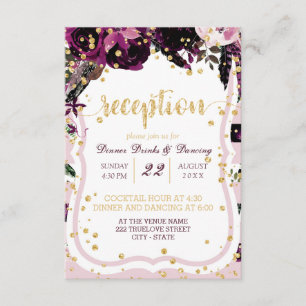 Chique Paarse Bloemige Gouden Confetti Trouwrecept Kaart