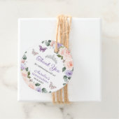 Chique Paarse Blush Bloemen Vlinders Zilveren Kroo Bedankjes Labels (In situ)