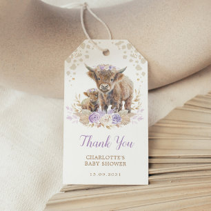 Chique Paarse Boho Highland Koe Meisje Baby shower Cadeaulabel