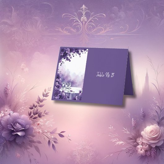 Chique Paarse bruiloft Eiffeltoren Magische tafel  Bedankkaart