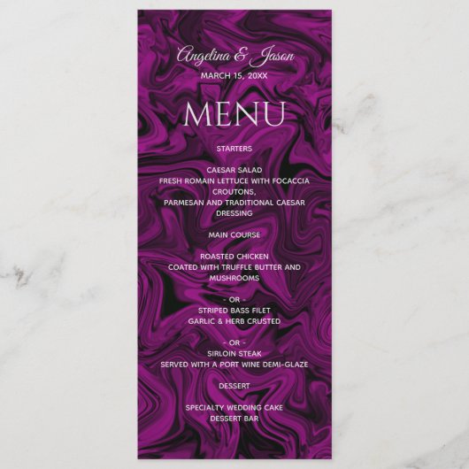 Chique Paarse Bruiloft Menu (Voorkant)