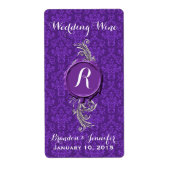 Chique Paarse Damask Bruiloft Mini Wijnlabels Etiket (Voorkant)