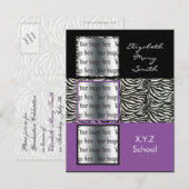 chique paarse drievoudige foto Afstuderen Uitnodig Uitnodiging Briefkaart (Voorkant / Achterkant)