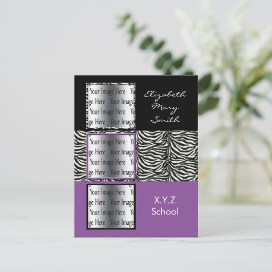 chique paarse drievoudige foto Afstuderen Uitnodig Uitnodiging Briefkaart (Staand voorkant)