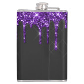 Chique Paarse Drip Glitter Monogram Naam Heupfles (Achterkant)