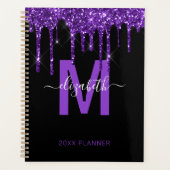 Chique Paarse Dripping Glitter Monogram Naam 2024 Planner (Voorkant)
