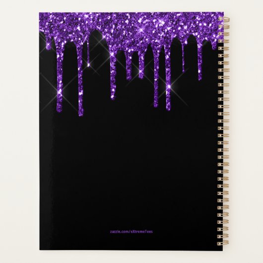 Chique Paarse Dripping Glitter Monogram Naam 2024 Planner (Achterkant)