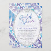 Chique paarse en blauwe waterverf bloem bruidsdouc kaart (Voorkant / Achterkant)