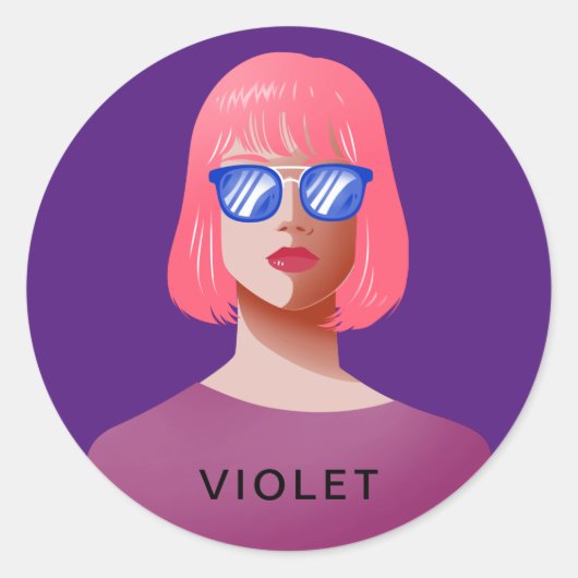 Chique paarse en classy vrouw ronde sticker (Voorkant)