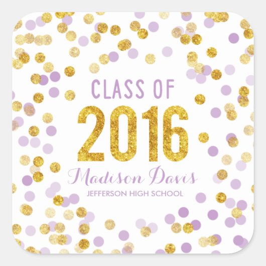 Chique Paarse en gouden Glitter Afstuderen Vierkante Sticker (Voorkant)