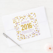 Chique Paarse en gouden Glitter Afstuderen Vierkante Sticker (Envelop)