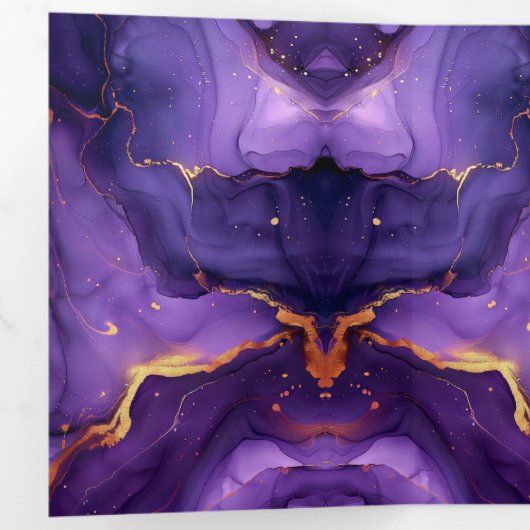 Chique Paarse en Gouden Sweet 16 Feestuitnodiging Drieluik Uitnodiging (Binnenzijde eerst)