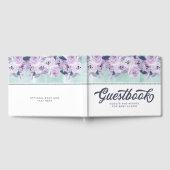 Chique paarse en turquoise bloemenrand baby shower gastenboek (Volledig)