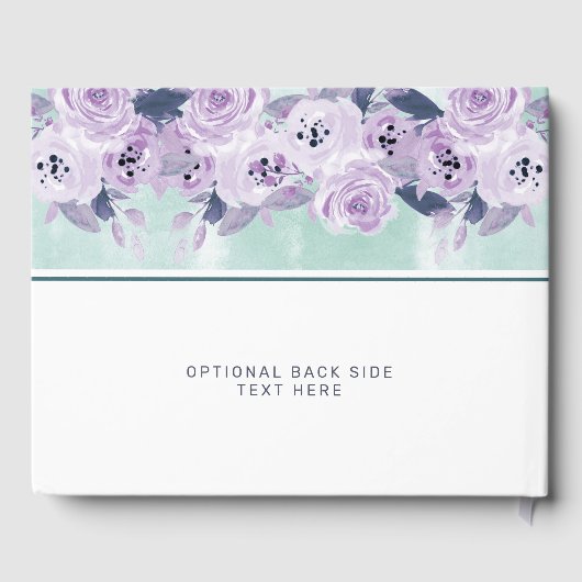 Chique paarse en turquoise bloemenrand baby shower gastenboek (Achterkant)