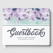 Chique paarse en turquoise bloemenrand baby shower gastenboek (Voorkant)