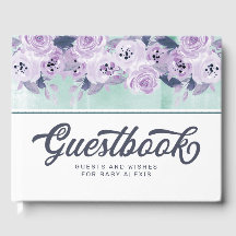 Chique paarse en turquoise bloemenrand baby shower