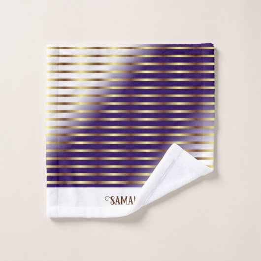 Chique Paarse en witte gradiënt gouden strepen Bad Handdoek (Wasdoekje)