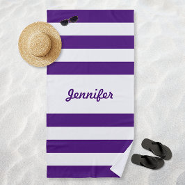Chique paarse en witte strepen gepersonaliseerd strandlaken