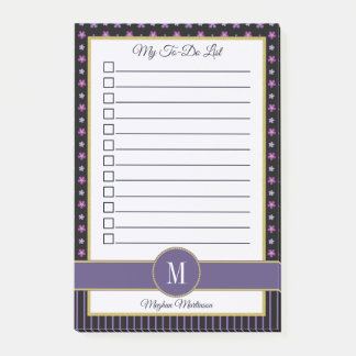 Chique Paarse Floral Stripe Monogram Naam Te Doen  Post-it® Notes