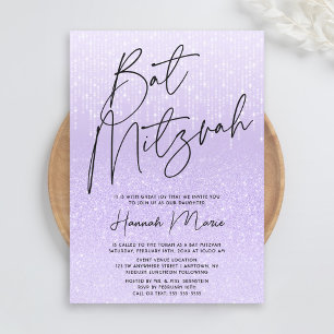 Chique Paarse Glitter Bat Mitzvah Kaart