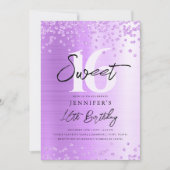 Chique Paarse Glitter Foto Sweet 16 Party Kaart (Voorkant)