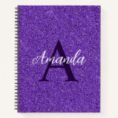 Chique Paarse Glitter Monogram Naam Notitieboek (Voorkant)