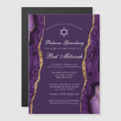 Chique Paarse Gouden Agaat Bat Mitzvah Feest Magnetische Uitnodiging (Voorkant / Achterkant)