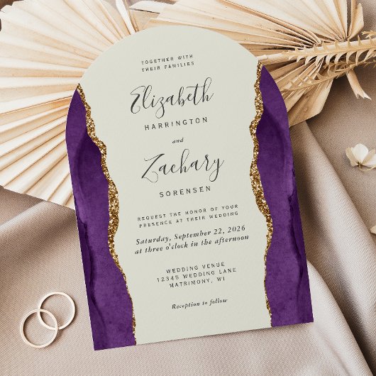 Chique Paarse Gouden Agaat Boog Ivoor Trouw Kaart