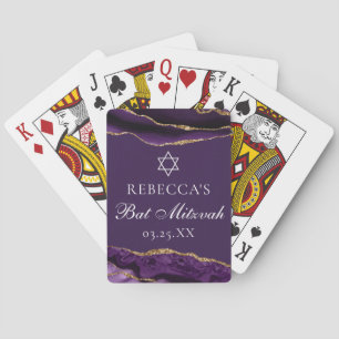 Chique Paarse Gouden Bat Mitzvah Feest Custom Pokerkaarten