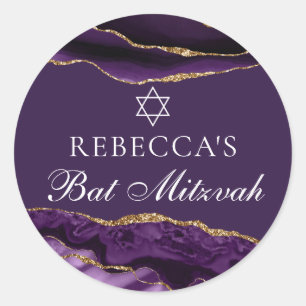 Chique Paarse Gouden Bat Mitzvah Feest Persoonlijk Ronde Sticker