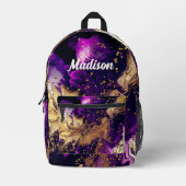 Chique paarse gouden faux glitter marmering monogr bedrukte rugzak (Voorkant)