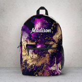 Chique paarse gouden faux glitter marmering monogr bedrukte rugzak