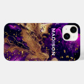 Chique paarse gouden faux glitter marmering monogr Case-Mate iPhone case (Achterkant (horizontaal))