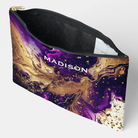 Chique paarse gouden faux glitter marmering monogr etui (Open)