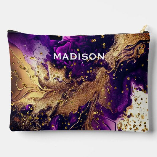 Chique paarse gouden faux glitter marmering monogr etui (Achterkant)