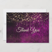 Chique paarse gouden feestverlichting bedankkaart (Voorkant)