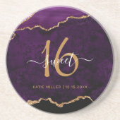 Chique Paarse Gouden Glitter Agaat Sweet 16 Party Zandsteen Onderzetter (Voorkant)
