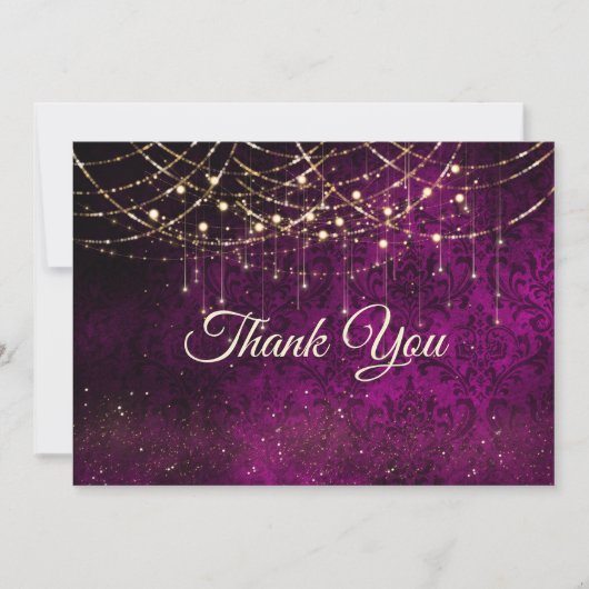 Chique paarse gouden kerstverlichting bedankkaart (Voorkant)