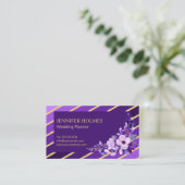 Chique Paarse gouden strepen bloemig Visitekaartje (Staand voorkant)